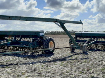 2 x 27 run Shearer Combines with Holland Yorke Tandem Hitch and Near New Press Wheels