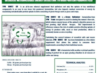 TPM BOOST GO GRASS OPTIMISER formulation for Cattle and Sheep