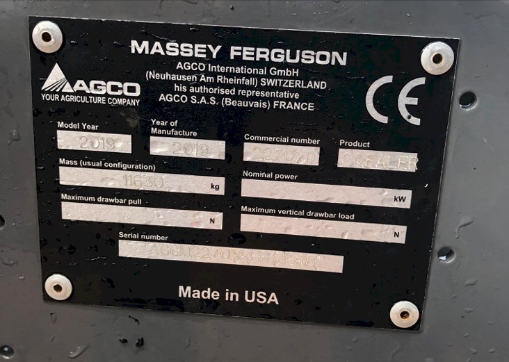 Under Auction - (A155)  2019 Massey Ferguson 2270XD Baler 
