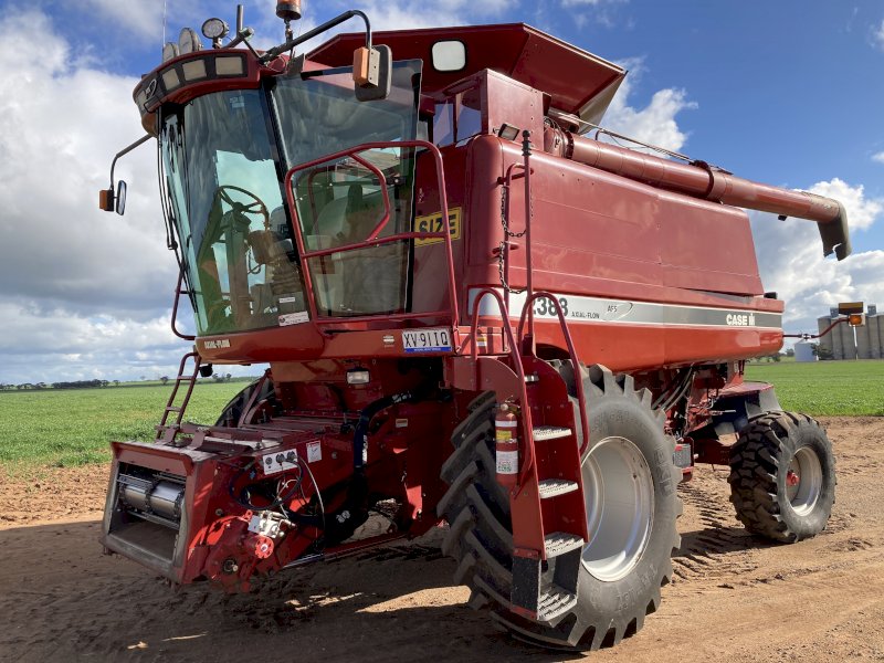 2005 Case IH 2388 Extreme with 36ft 2042 Draper Front on 3 Axle Trailer