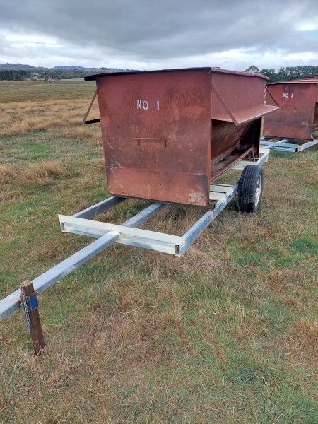 Under Auction - (A183) 4 x 1.5t Sheep Feeders On Axles 
