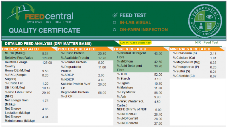 600mt Vetch Hay 650kg 8x4x3 Bales