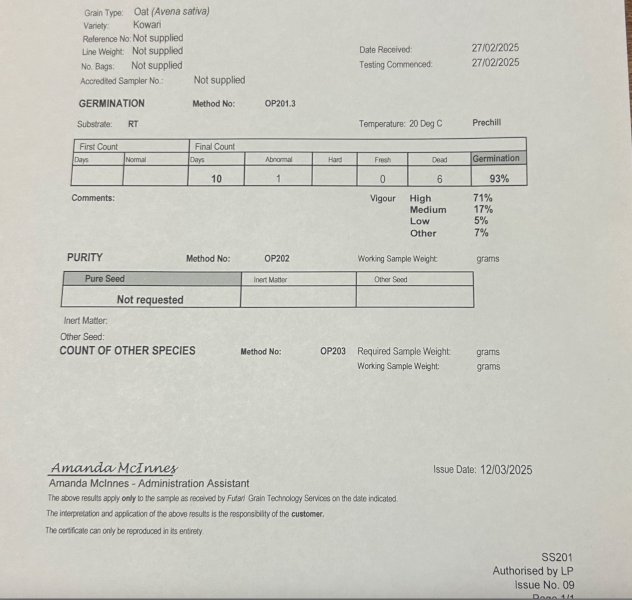 80 mt Graded Kowari  Oats