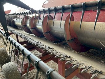 2002 Case IH 2366 Header with 30ft 1010 Front with Pick up Reel on 3 axle Trailer