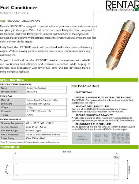 Rentar HBEN2012 Diesel Fuel Conditioner