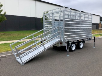12x7 CATTLE LIVESTOCK TRAILER & FLAT TOP 2 IN 1 TRAILER ATM 3500KG WITH RAMP REMOVABLE CRATE CAGE