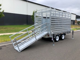 12x7 CATTLE LIVESTOCK TRAILER & FLAT TOP 2 IN 1 TRAILER ATM 3500KG WITH RAMP REMOVABLE CRATE CAGE