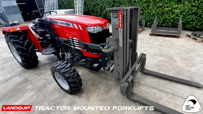 Landquip tractor mounted forklifts, made in New Zealand. (formally Hustler)