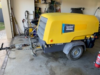 2017 Atlas Copco Kubota diesel driven, silent, portable 130 cfm @ 102psi pressure (7 bar) Air compressor fully serviced.