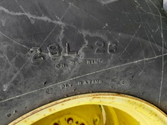  Pair of Firestone 28L-26 Rice Tyres with John Deere Rims