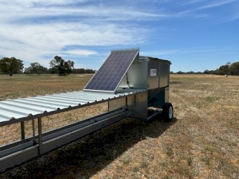 Never Used -2 x Auto Feeder Mobile Unit 12mt includes 3.5m3 tonne hopper with Lid, adjustable axles & removeable wheels,