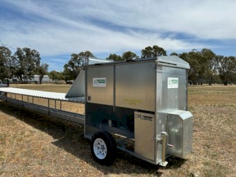 Never Used -2 x Auto Feeder Mobile Unit 12mt includes 3.5m3 tonne hopper with Lid, adjustable axles & removeable wheels,