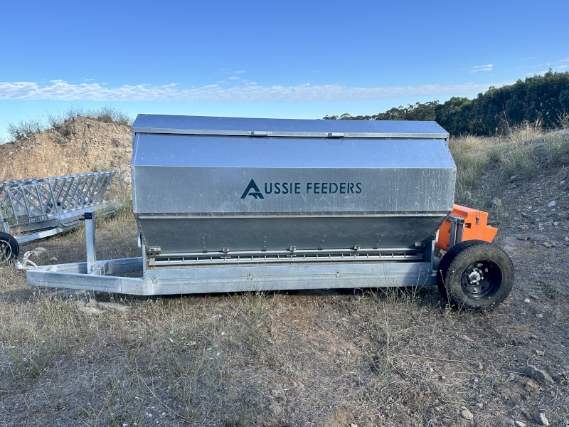 Aussie Feeders 4200LT grain lick feeder on heavy duty trailer