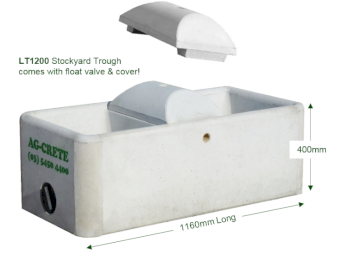 Rectangle 4ft Stockyard Water Trough . 130Lt capacity. Comes with float valve and float cover.