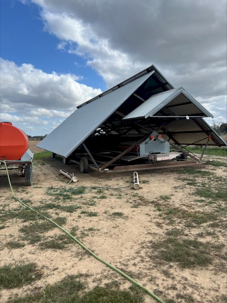 A Frame Towable Hen Shed with SKU conveyor belt
