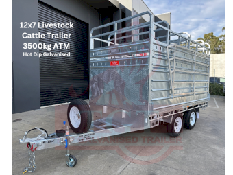 Heavy Duty 12×7 Cattle Trailer – Livestock Trailer, Flat Top, 3500kg ATM, with Ramp & Removable Crate