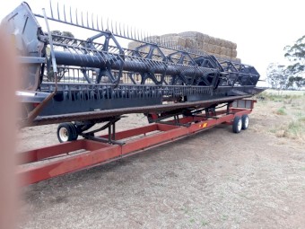 2000 Case 2388 & 36' Macdon on trailer 