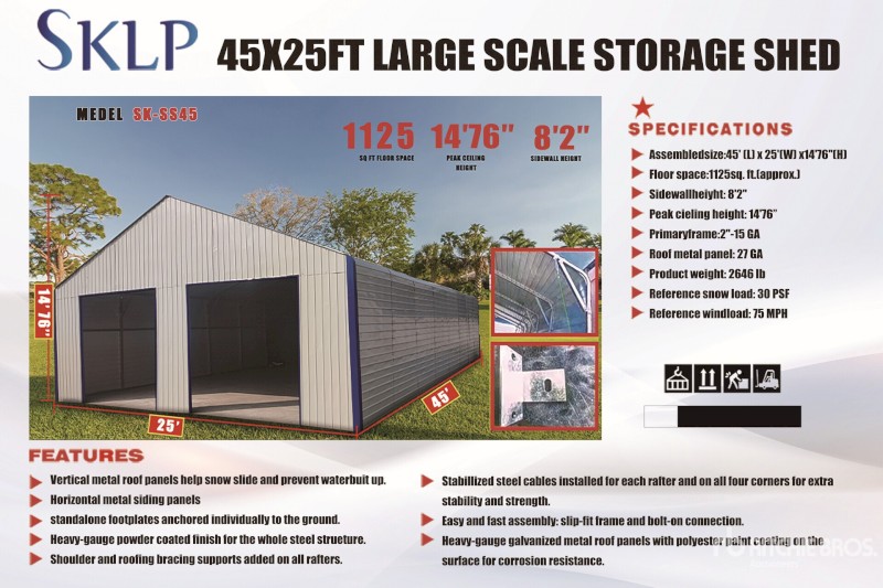 45ft x 25ft Large Storage Shed