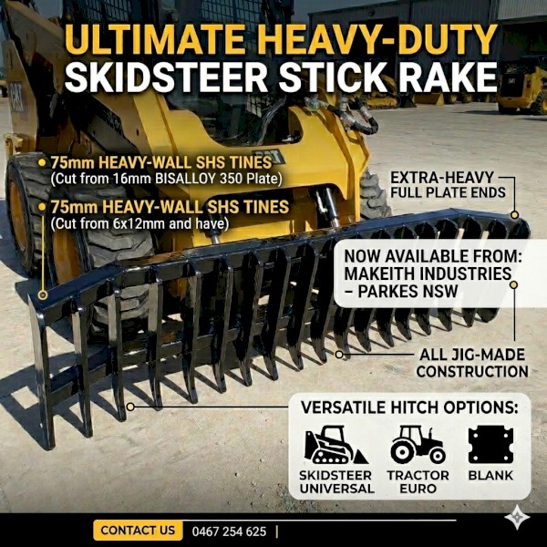 New stick rake skidsteer hitch or tractor euro 