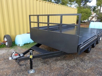 Tri-Axle 16 x 8 ft Flat top Heavy duty Trailer with Head board and Drop sides.