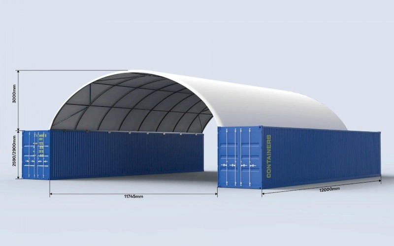 TS1212(3m) - 12m Ultra-Wide 3m High Industrial Container Dome Shelter