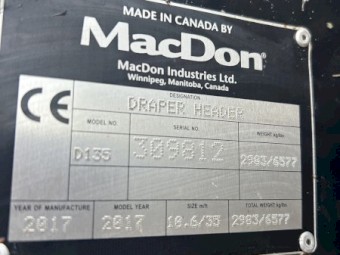 2017 MacDon D135XL Windrower Front