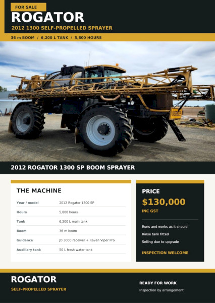 2012 Rogator 1300 SP Boom Sprayer