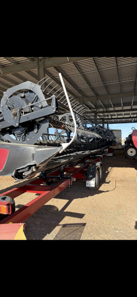 2023 Macdon D140 Header Front on 4 axle Leith Trailer